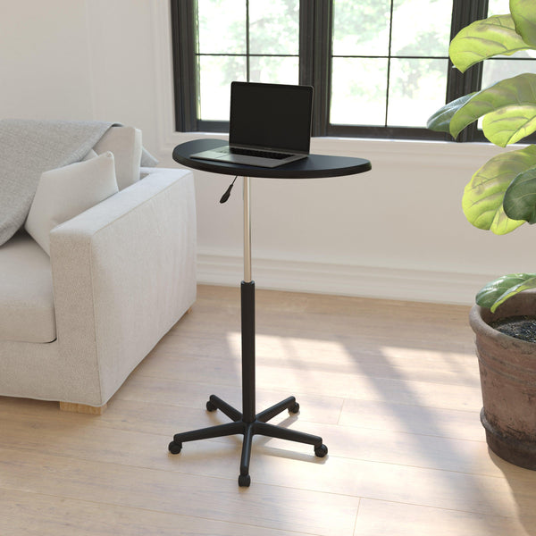 Black |#| Black Sit to Stand Mobile Laptop Computer Desk with Dual Wheel Casters
