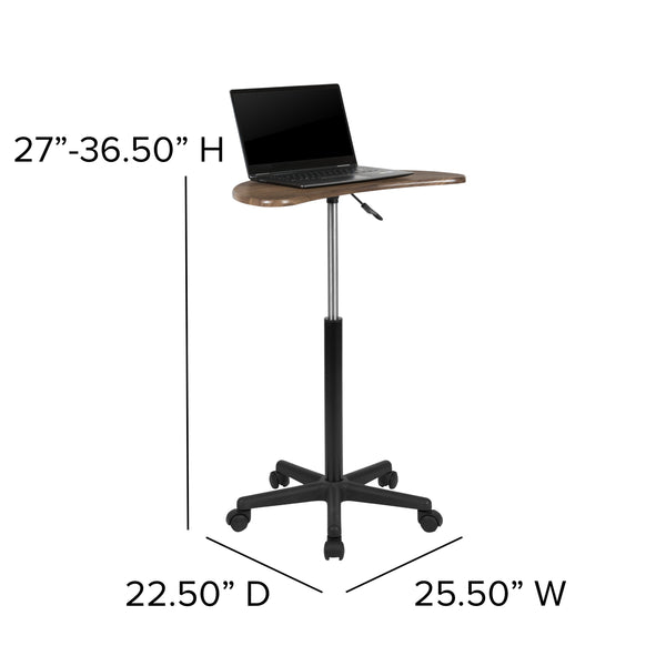 Rustic Walnut |#| Walnut Sit to Stand Mobile Laptop Computer Desk - Portable Rolling Standing Desk