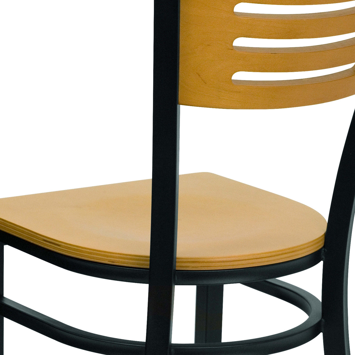Natural Wood Back/Natural Wood Seat/Black Metal Frame |#| Black Slat Back Metal Restaurant Chair - Natural Wood Back & Seat
