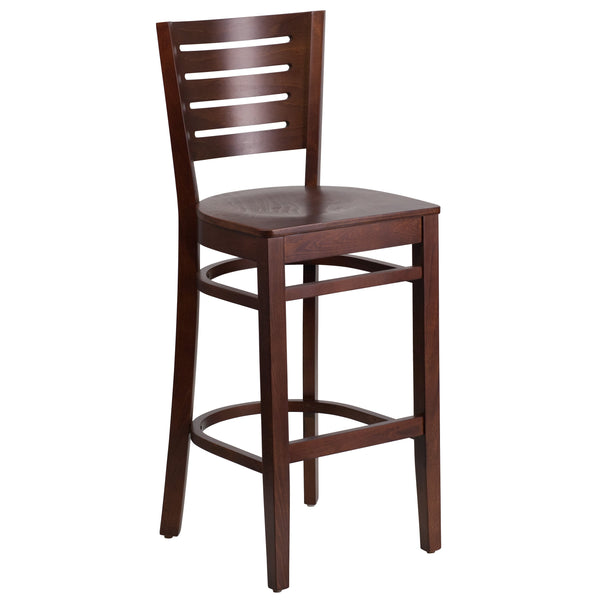 Walnut Wood Seat/Walnut Wood Frame |#| Slat Back Walnut Wood Restaurant Barstool - Hospitality Seating