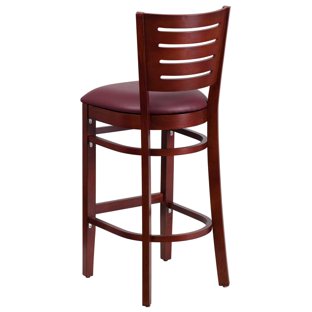 Burgundy Vinyl Seat/Mahogany Wood Frame |#| Slat Back Mahogany Wood Restaurant Barstool - Burgundy Vinyl Seat