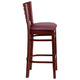 Burgundy Vinyl Seat/Mahogany Wood Frame |#| Slat Back Mahogany Wood Restaurant Barstool - Burgundy Vinyl Seat