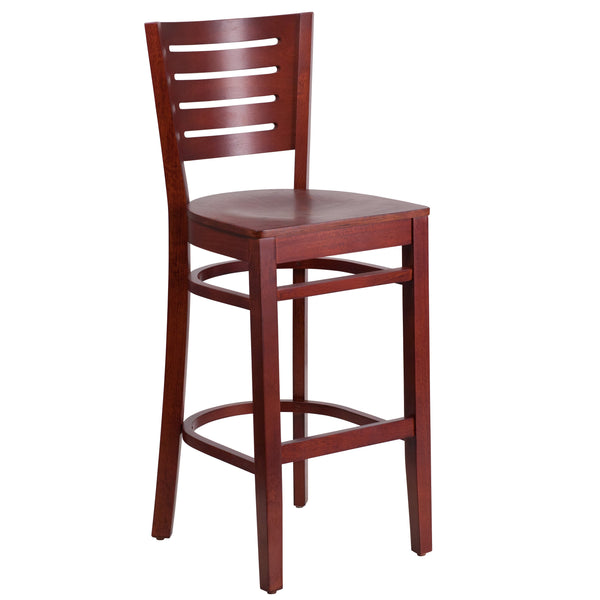 Mahogany Wood Seat/Mahogany Wood Frame |#| Slat Back Mahogany Wood Restaurant Barstool - Hospitality Seating