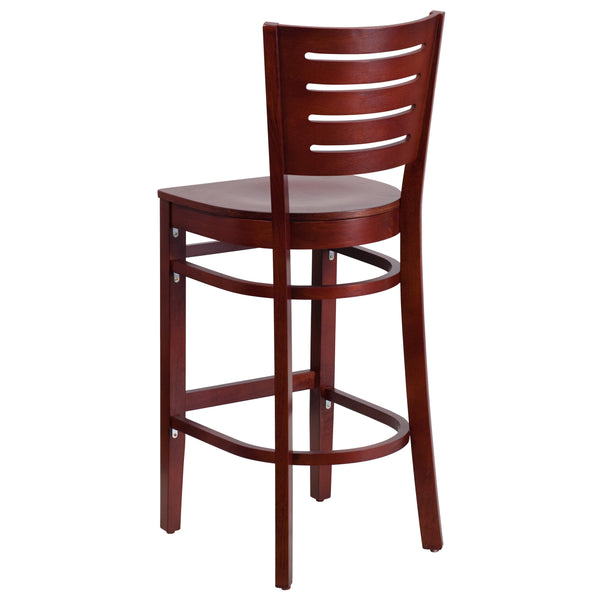 Mahogany Wood Seat/Mahogany Wood Frame |#| Slat Back Mahogany Wood Restaurant Barstool - Hospitality Seating