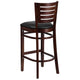 Black Vinyl Seat/Walnut Wood Frame |#| Slat Back Walnut Wood Restaurant Barstool - Black Vinyl Seat