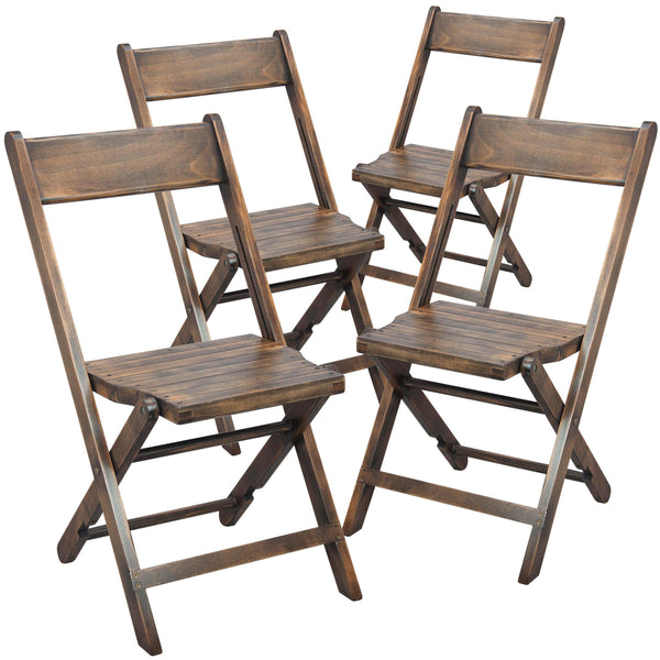 Slatted Wood Folding Wedding Chair - Event Chair - Antique Black, Set of 4