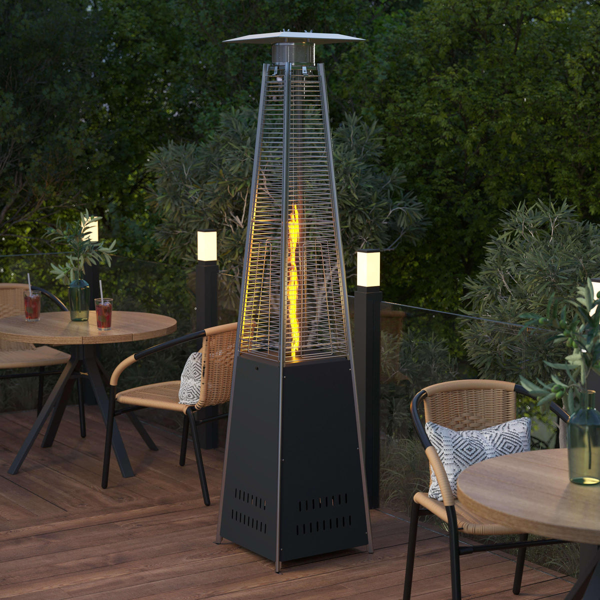 Black |#| Outdoor Patio Heater - Black - 7.5 Feet Round Steel Patio Heater - 42,000 BTU's