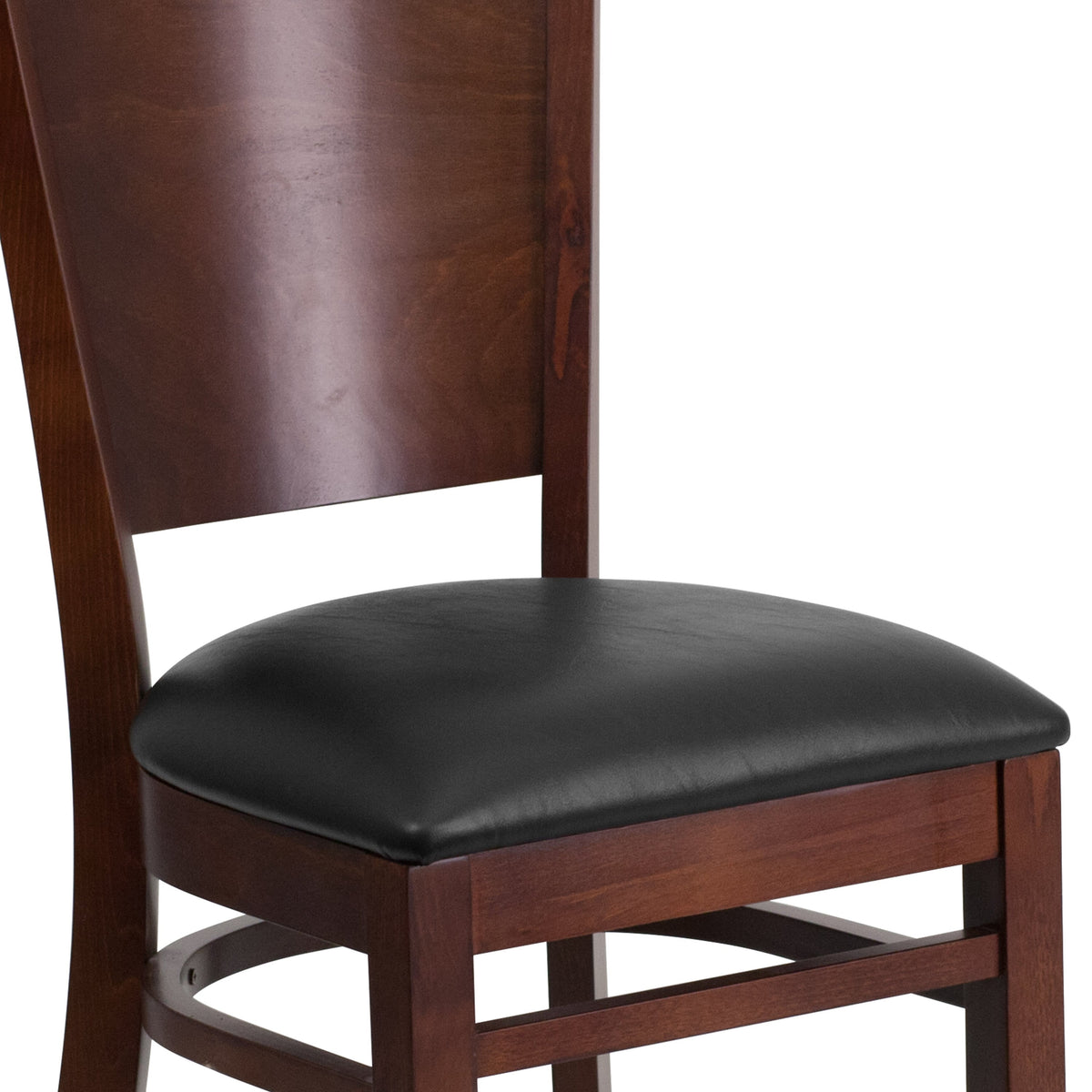 Black Vinyl Seat/Walnut Wood Frame |#| Solid Back Walnut Wood Restaurant Chair - Black Vinyl Seat