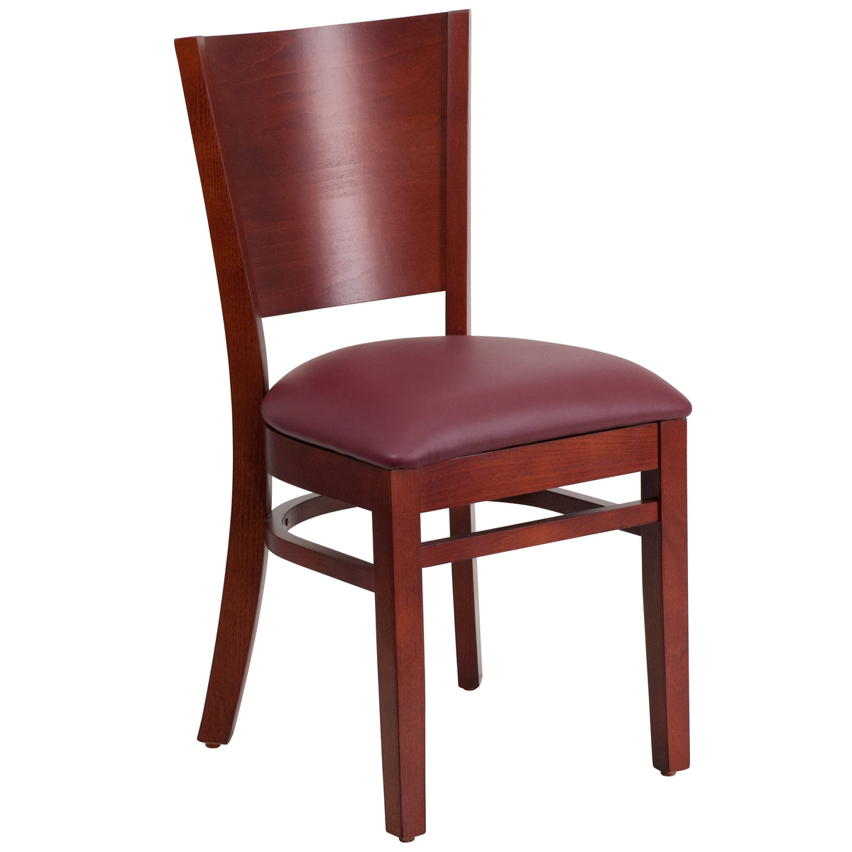 Burgundy Vinyl Seat/Mahogany Wood Frame |#| Solid Back Mahogany Wood Restaurant Chair - Burgundy Vinyl Seat