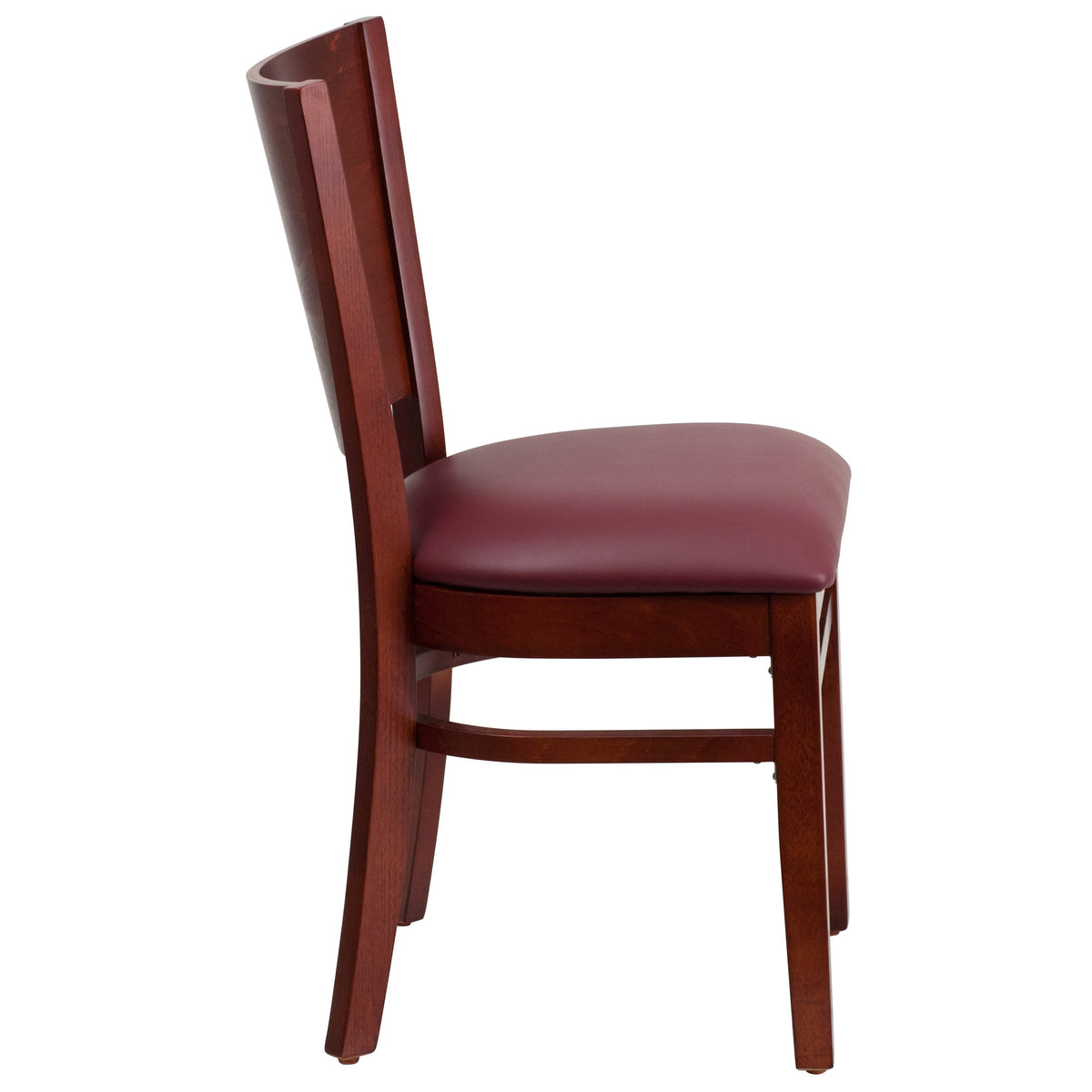 Burgundy Vinyl Seat/Mahogany Wood Frame |#| Solid Back Mahogany Wood Restaurant Chair - Burgundy Vinyl Seat