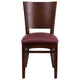 Burgundy Vinyl Seat/Walnut Wood Frame |#| Solid Back Walnut Wood Restaurant Chair - Burgundy Vinyl Seat