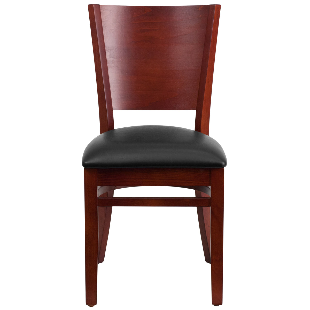 Black Vinyl Seat/Mahogany Wood Frame |#| Solid Back Mahogany Wood Restaurant Chair - Black Vinyl Seat