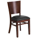 Black Vinyl Seat/Walnut Wood Frame |#| Solid Back Walnut Wood Restaurant Chair - Black Vinyl Seat