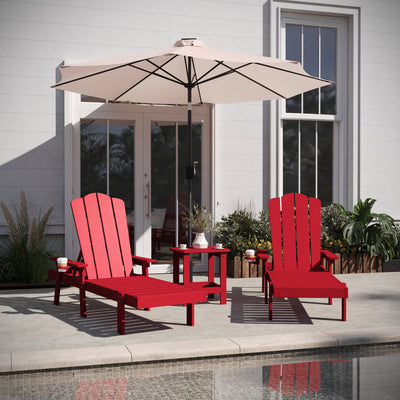 Sonora Commercial Grade 3 Piece Indoor/Outdoor Adirondack Set with 2 Adjustable HDPE Loungers with Cup Holders and 2-Tier Side Table - View 2