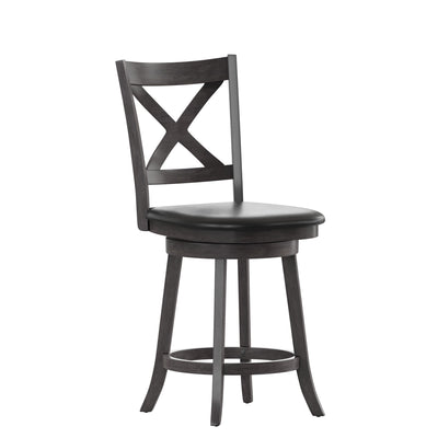 Sora 24" Classic Wooden Crossback Swivel Counter Height Pub Stool with Upholstered Padded Seat and Integrated Footrest - View 1
