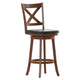 Black Vinyl/Antique Oak Frame |#| 30inch Crossback Wooden Swivel Stool - Padded Seat-Antique Oak/Black Faux Leather