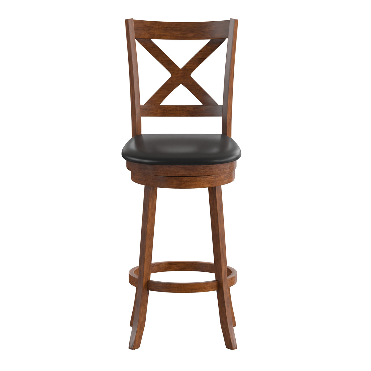 Black Vinyl/Antique Oak Frame |#| 30inch Crossback Wooden Swivel Stool - Padded Seat-Antique Oak/Black Faux Leather