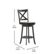 Black Vinyl/Gray Wash Walnut Frame |#| 30inch Crossback Wooden Swivel Stool - Padded Seat-Gray Wash/Black Faux Leather