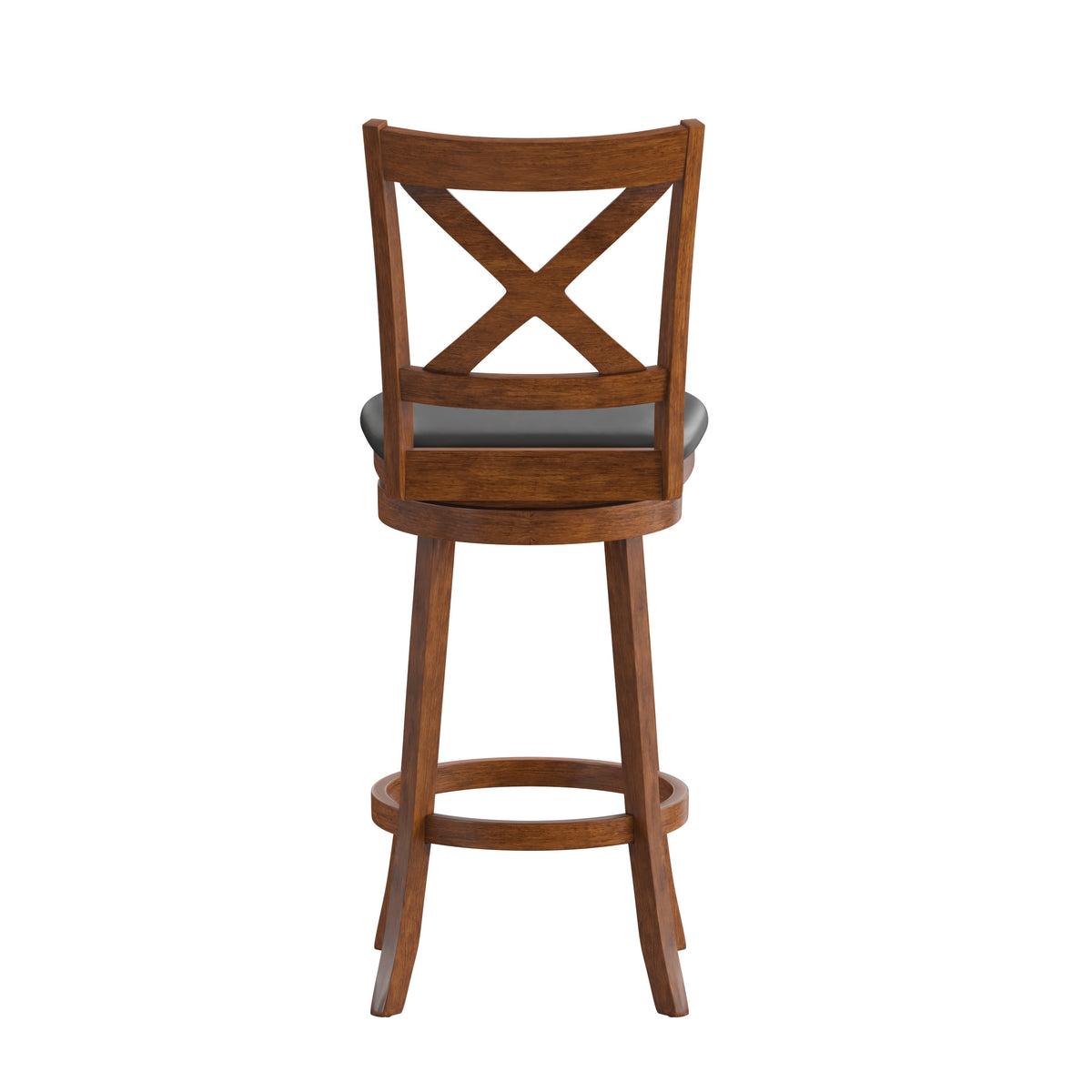 Black Vinyl/Antique Oak Frame |#| 30inch Crossback Wooden Swivel Stool - Padded Seat-Antique Oak/Black Faux Leather