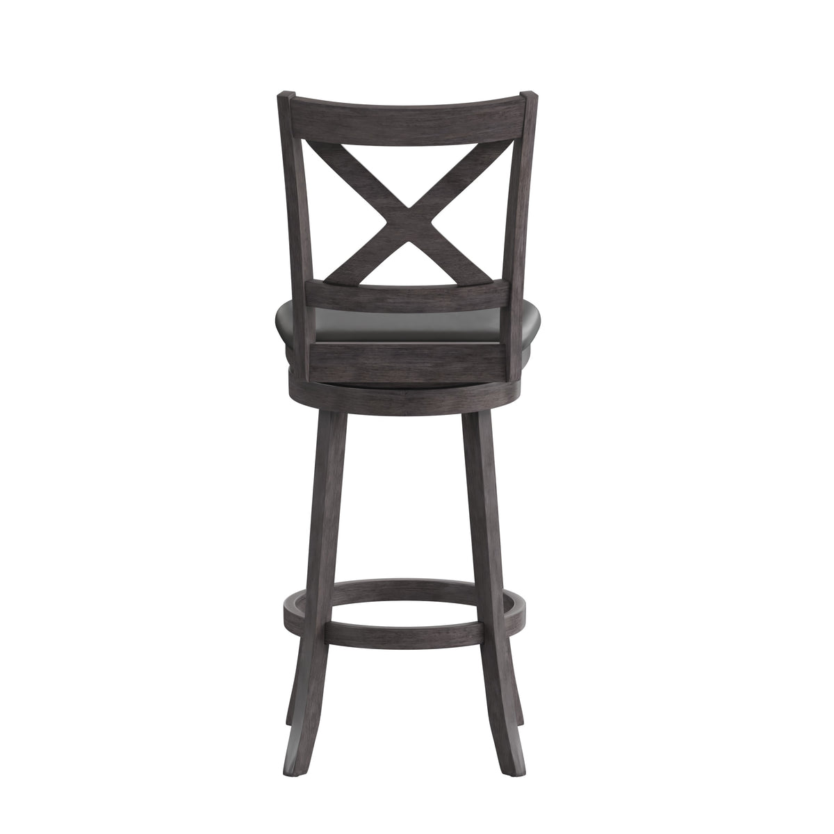 Black Vinyl/Gray Wash Walnut Frame |#| 30inch Crossback Wooden Swivel Stool - Padded Seat-Gray Wash/Black Faux Leather