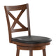 Black Vinyl/Antique Oak Frame |#| 30inch Crossback Wooden Swivel Stool - Padded Seat-Antique Oak/Black Faux Leather