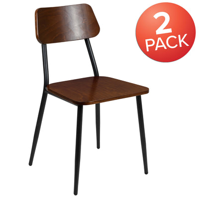 Stackable Industrial Dining Chair with Steel Frame and Rustic Wood Seat, Set of 2
