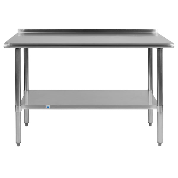 48"W x 24"D |#| Stainless Steel 18 Gauge Work Table with Backsplash and Shelf, NSF - 48"W x 24"D
