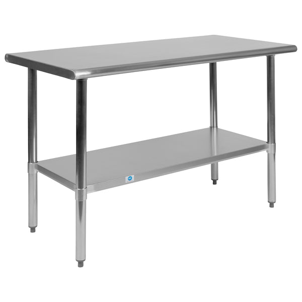 48"W x 24"D |#| Stainless Steel 18 Gauge Work Table with Undershelf, NSF - 48"W x 24"D x 34.5"H