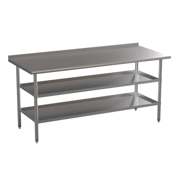 72"W x 30"D |#| 72"W x 30"D NSF Stainless Steel 18 Gauge Work Table - Backsplash and 2 Shelves