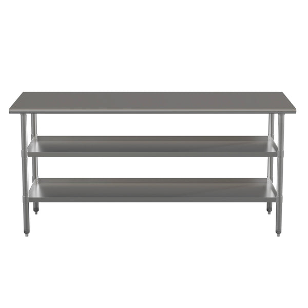 72"W x 30"D |#| 72"W x 30"D NSF Stainless Steel 18 Gauge Work Table with 2 Undershelves