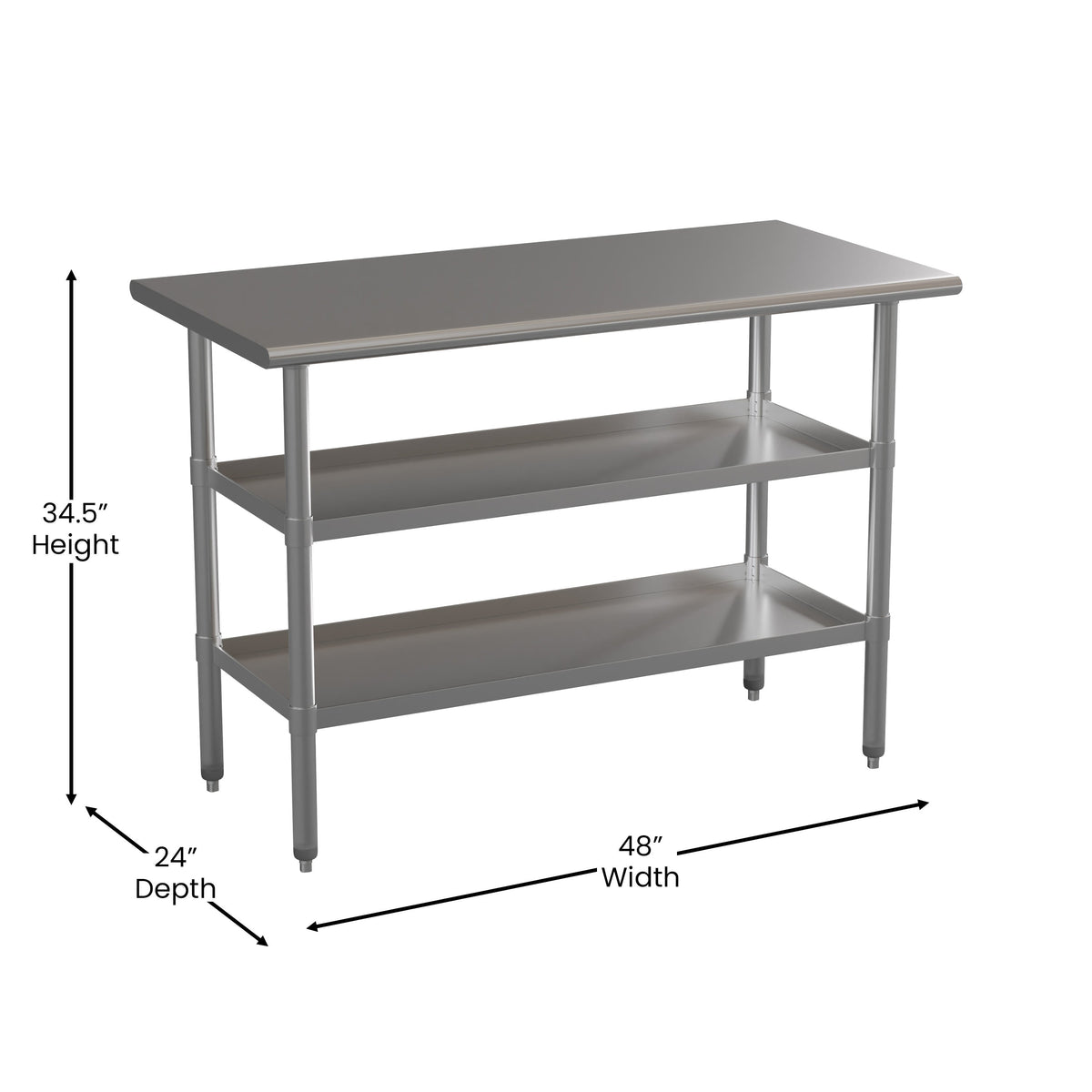 48"W x 24"D |#| 48"W x 24"D NSF Stainless Steel 18 Gauge Work Table with 2 Undershelves