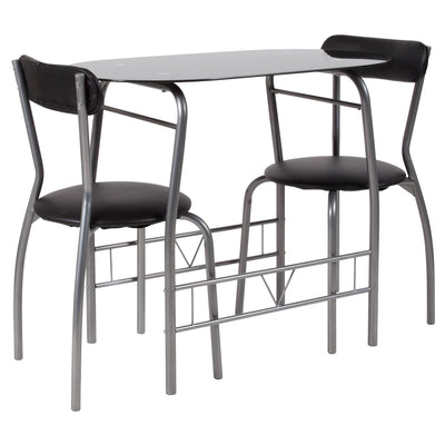 Sutton 3 Piece Space-Saver Bistro Set with Glass Top Table and Vinyl Padded Chairs