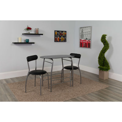 Sutton 3 Piece Space-Saver Bistro Set with Glass Top Table and Vinyl Padded Chairs