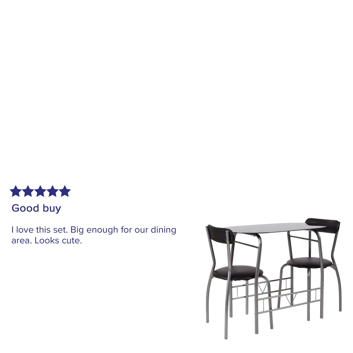 Black |#| 3 Piece Space-Saver Bistro Set with Black Glass Top Table & Black Vinyl Chairs