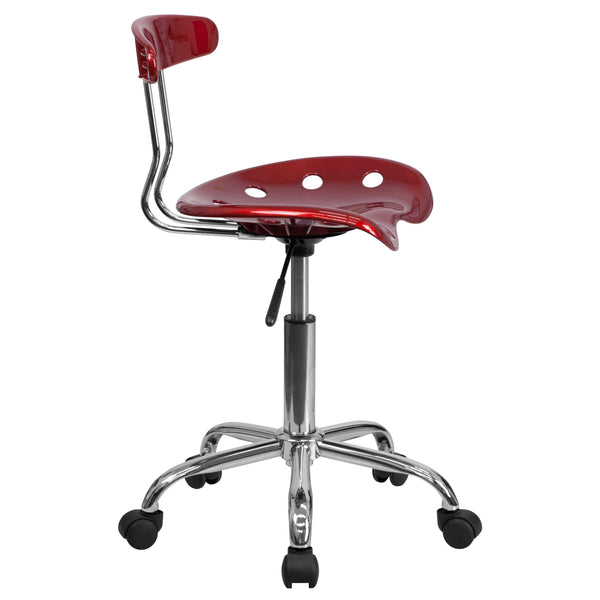 Wine Red |#| Vibrant Wine Red and Chrome Swivel Task Office Chair with Tractor Seat