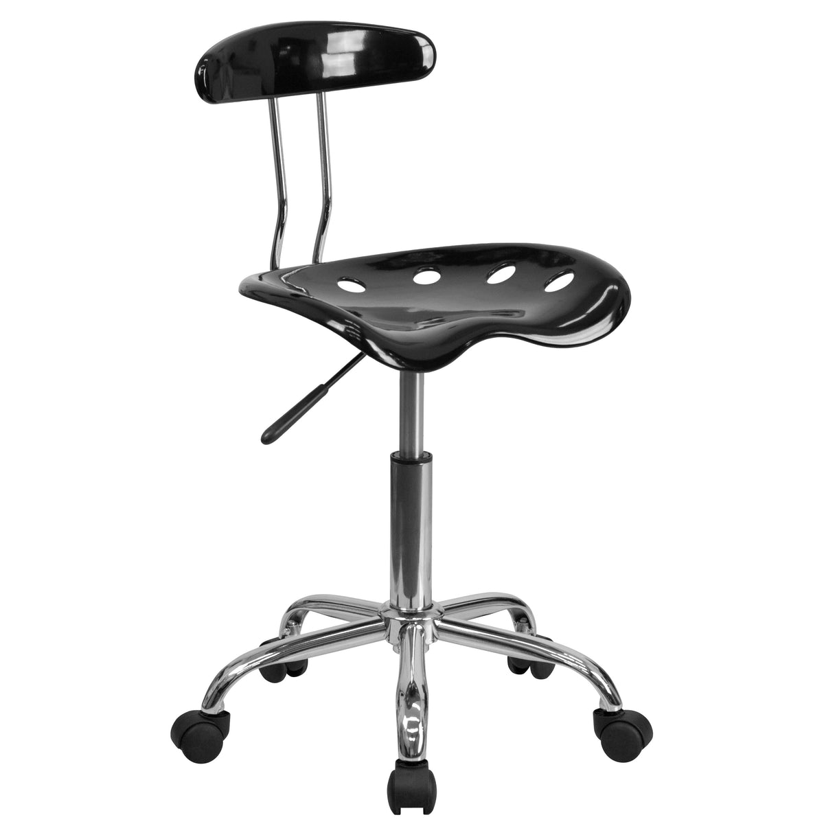 Black |#| Vibrant Black and Chrome Swivel Task Office Chair with Tractor Seat