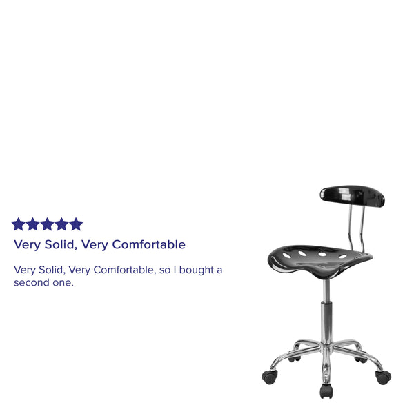 Black |#| Vibrant Black and Chrome Swivel Task Office Chair with Tractor Seat