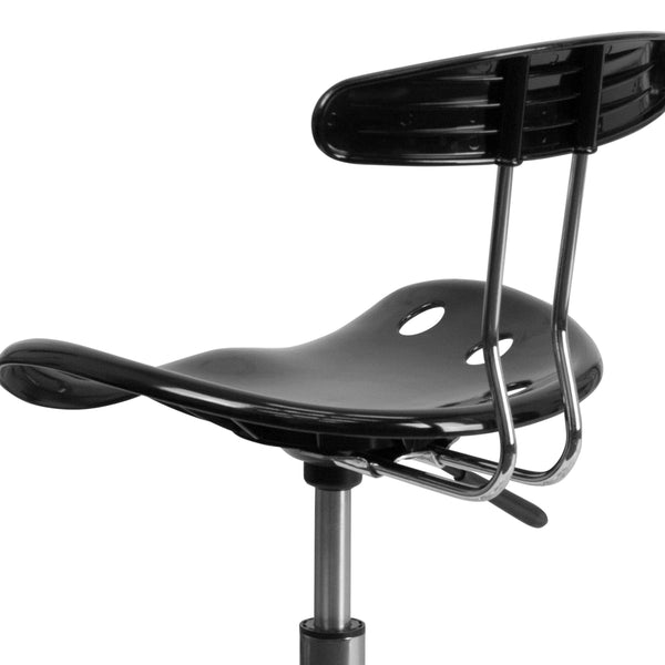 Black |#| Vibrant Black and Chrome Swivel Task Office Chair with Tractor Seat