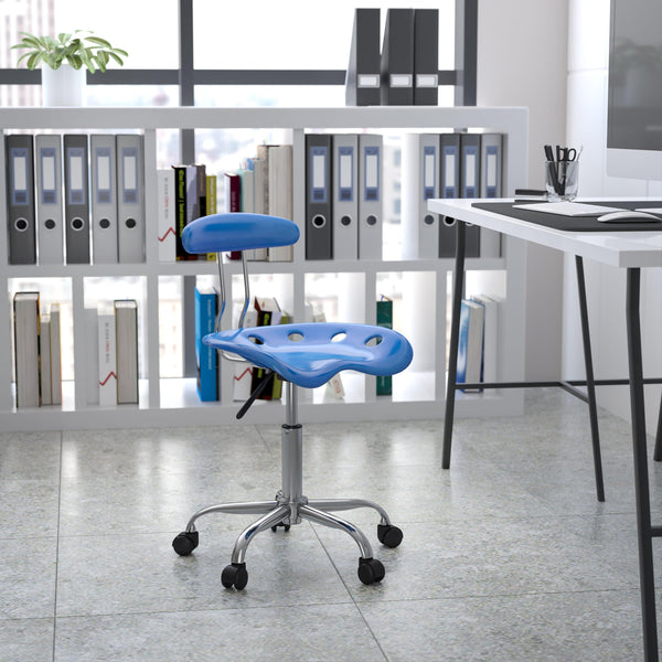 Bright Blue |#| Vibrant Bright Blue and Chrome Swivel Task Office Chair with Tractor Seat