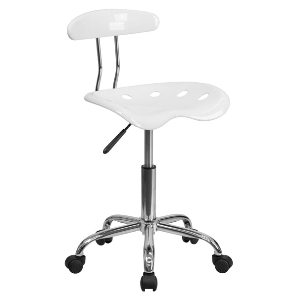 White |#| Vibrant White and Chrome Swivel Task Office Chair with Tractor Seat