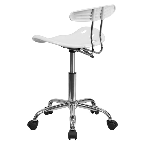 White |#| Vibrant White and Chrome Swivel Task Office Chair with Tractor Seat