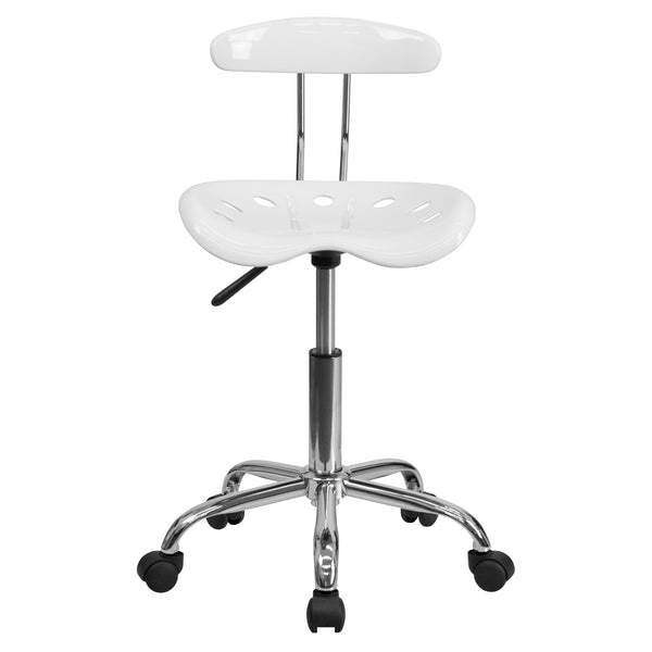 White |#| Vibrant White and Chrome Swivel Task Office Chair with Tractor Seat