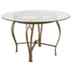 Clear Top/Matte Gold Frame |#| 48inch Round Glass Dining Table with Bowed Out Matte Gold Metal Frame