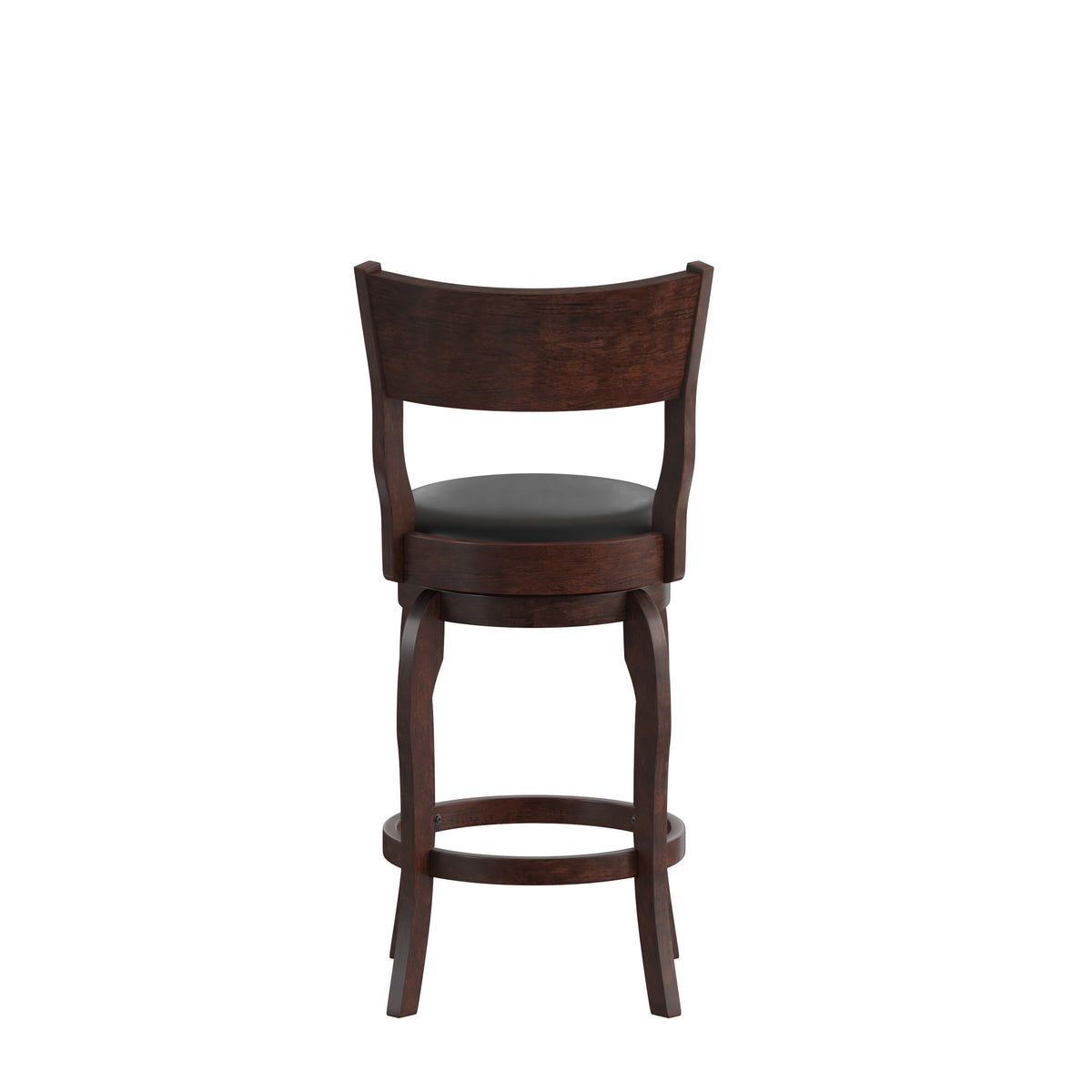 Black Vinyl/Espresso Frame |#| 24inch Open Back Wooden Swivel Stool - Padded Seat-Espresso/Black Faux Leather