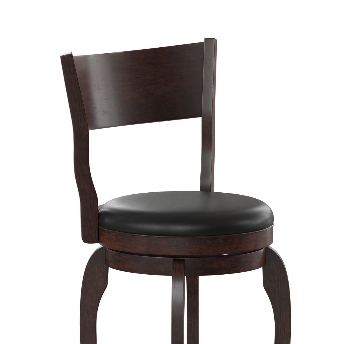 Black Vinyl/Espresso Frame |#| 30inch Open Back Wooden Swivel Stool - Padded Seat-Espresso/Black Faux Leather