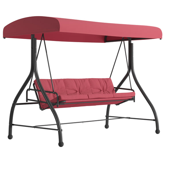 Maroon |#| 3-Seat Outdoor Steel Converting Patio Swing and Bed Canopy Hammock in Maroon