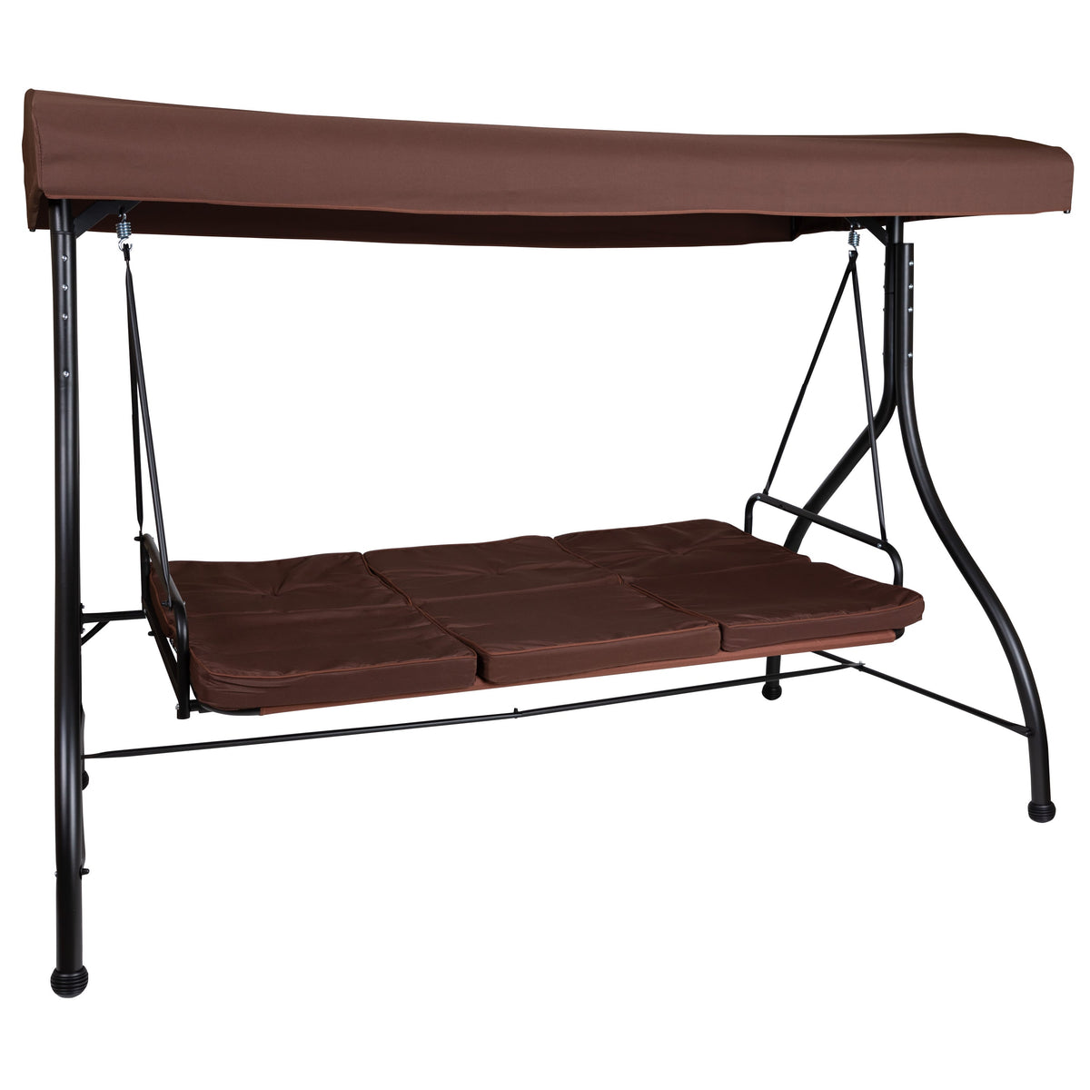 Brown |#| 3-Seat Outdoor Steel Converting Patio Swing and Bed Canopy Hammock in Brown