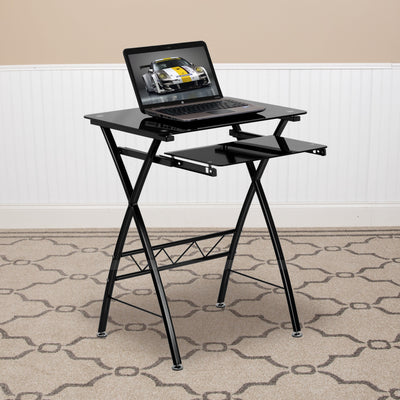 Tempered Glass Computer Desk with Pull-Out Keyboard Tray