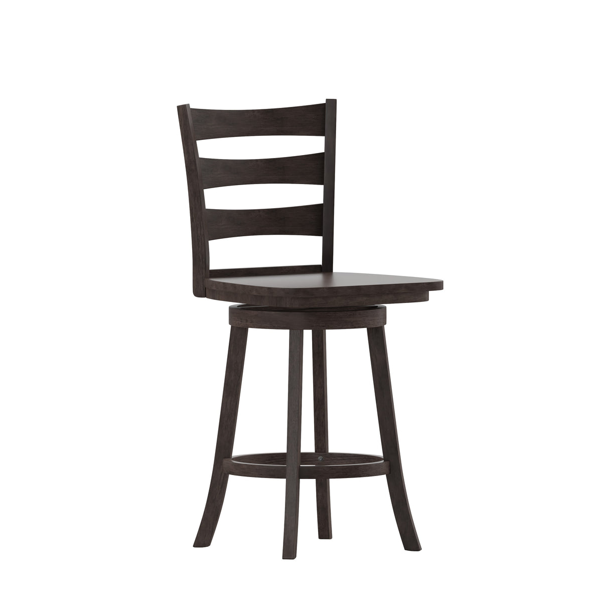 Gray Wash Walnut |#| Commercial Gray Wash Walnut Wood Ladderback Swivel Counter Stool with Footrest