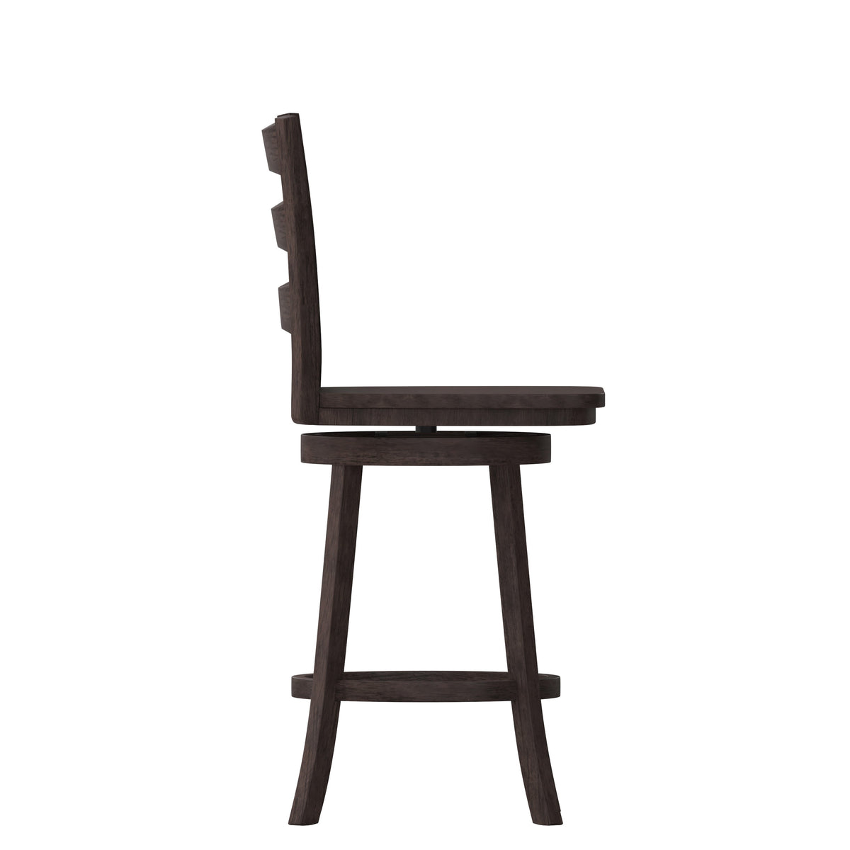 Gray Wash Walnut |#| Commercial Gray Wash Walnut Wood Ladderback Swivel Counter Stool with Footrest